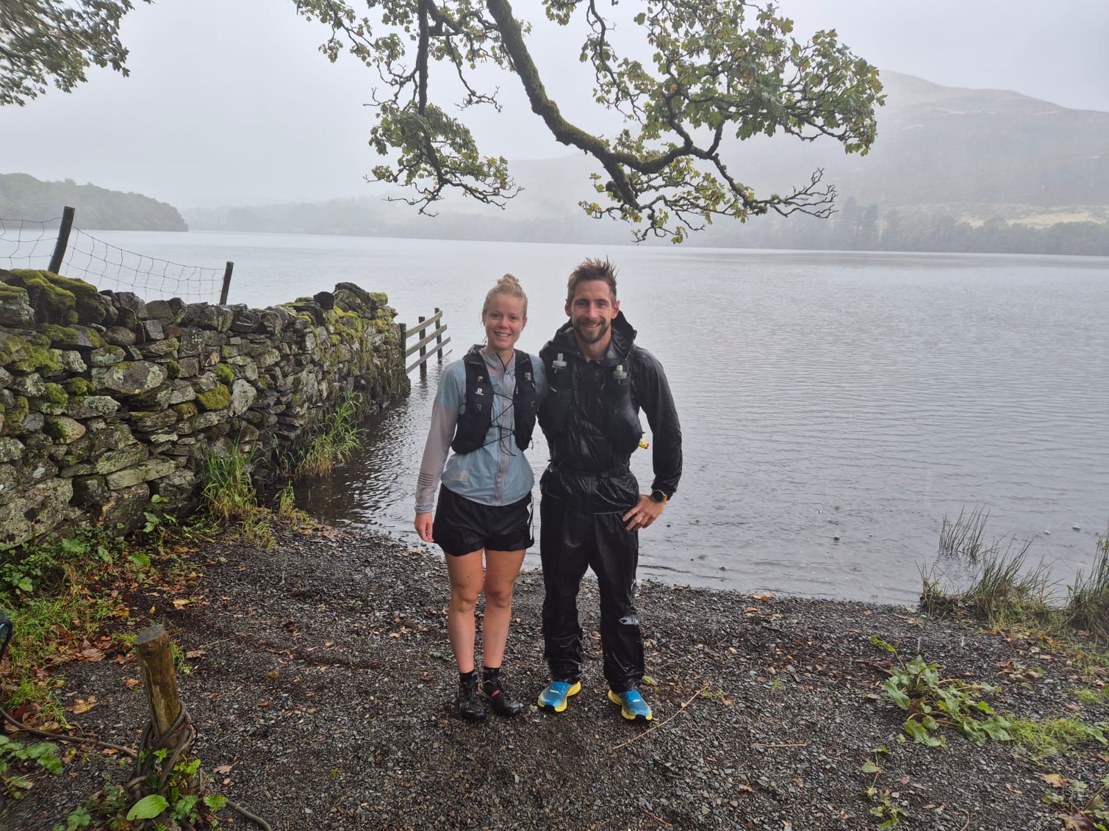 Kat and Jack from run strong coaching at the start of the Lakes mere and waters